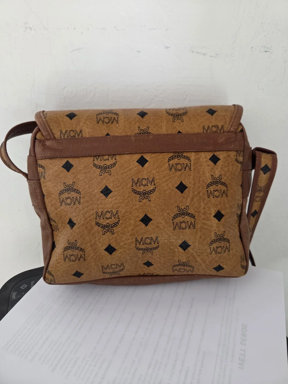 MCM Cognac Logo Flap Messenger Bag With Buckle - Cognac Visetos